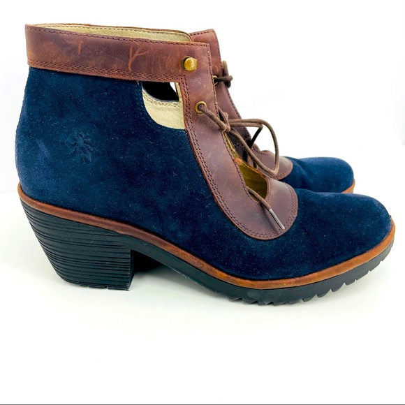 Fly London Blue Suede Wuza Lace Ankle 